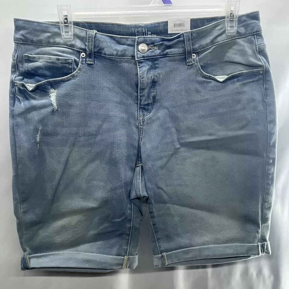 Time & Tru Mid-Rise Cuffed Denim Short Size 20 Blue Stretch Distressed Women's
